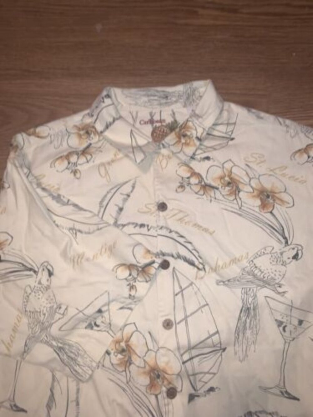 Caribbean￼ Men’s Short Sleeve XL Silk Button Down Yellow Hawaiian Shirt Nautical